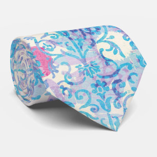 Damask Spring Blue Floral Pattern Tie