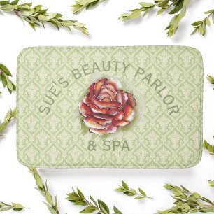 Damask Spring Green Pattern With Rose Bath Mat