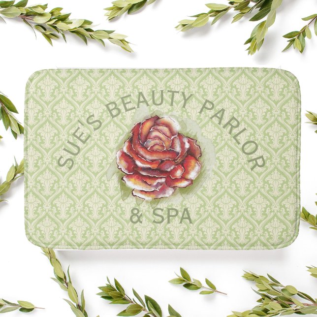 Damask Spring Green Pattern With Rose Bath Mat (Creator Uploaded)