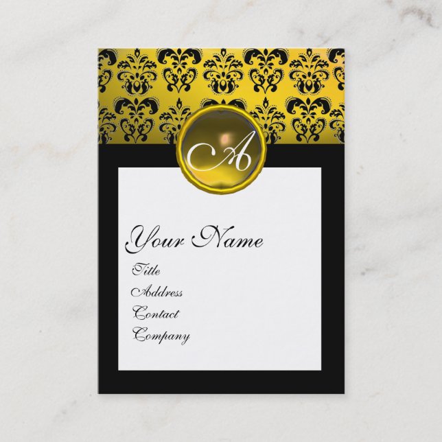 DAMASK SQUARE MONOGRAM,yellow topaz Business Card (Front)