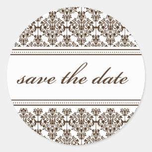 damask sticker, save the date classic round sticker