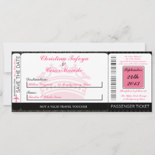 Damask/Stripes Boarding Pass Wedding Invitation
