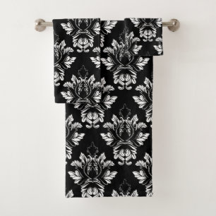 Damask style black and white bath towel set