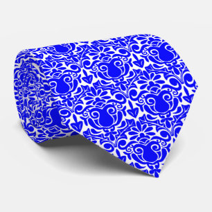 Damask Style - Blue on White Tie