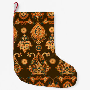 Damask style seamless floral pattern small christmas stocking