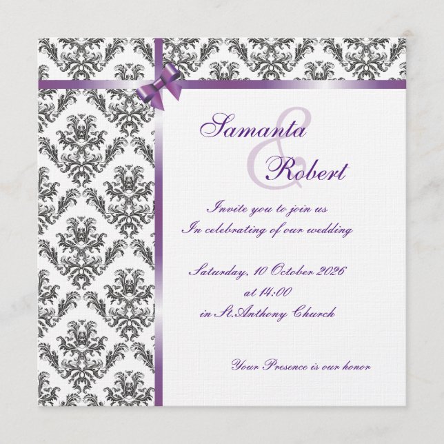 Damask style weddding inviation design rectangle i invitation (Front)