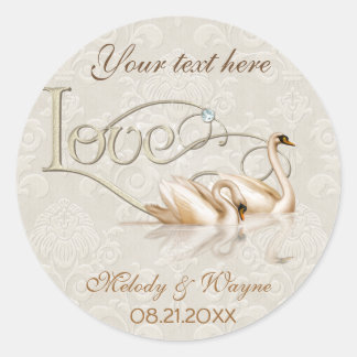 Damask Swan Elegance Classic Round Sticker