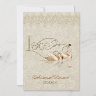 Damask Swan Elegance Ivory - Rehearsal Dinner Invitation