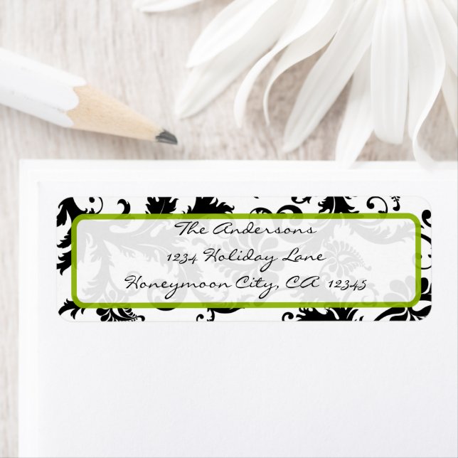 Damask Swirl Apple Green & Black Address Label (Insitu)