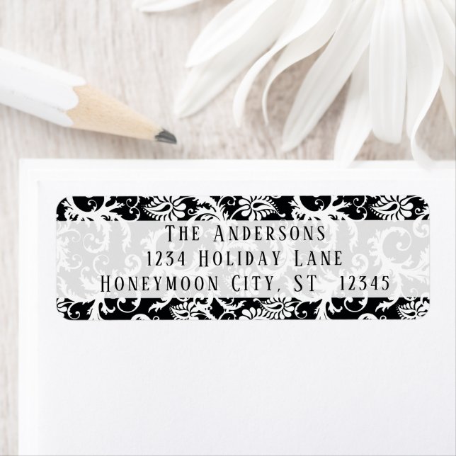 Damask Swirl Black and White Address Label (Insitu)