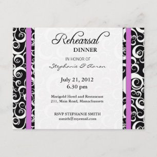 Damask Swirl Rehearsal Dinner Card in Purple