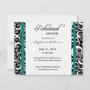 Damask Swirl Rehearsal Dinner Card in Teal