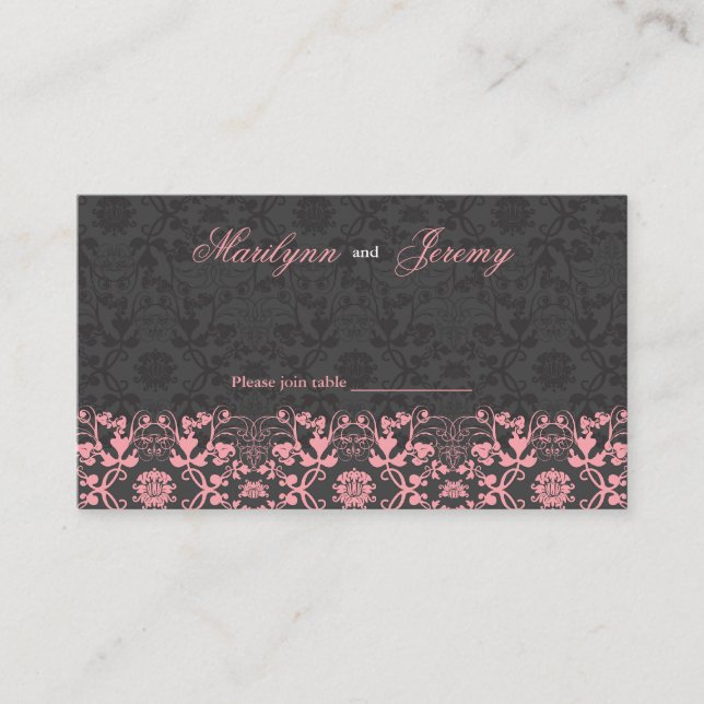 Damask Swirls Lace Black Custom Table/Place Card (Front)