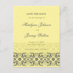 Damask Swirls Lace Butter Save The Date Postcard
