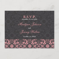 Damask Swirls Lace Charcoal RSVP Wedding Postcard