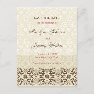 Damask Swirls Lace Coffee Save The Date Postcard