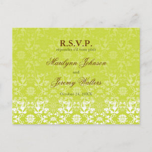 Damask Swirls Lace Lime RSVP Wedding Postcard