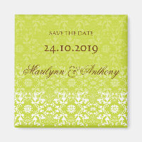 Damask Swirls Lace Lime Save The Date Magnet