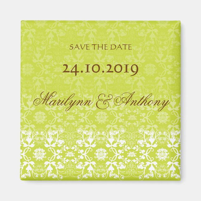 Damask Swirls Lace Lime Save The Date Magnet (Front)