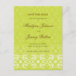 Damask Swirls Lace Lime Save The Date Postcard