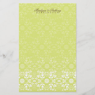 Damask Swirls Lace Lime Thank You Stationery