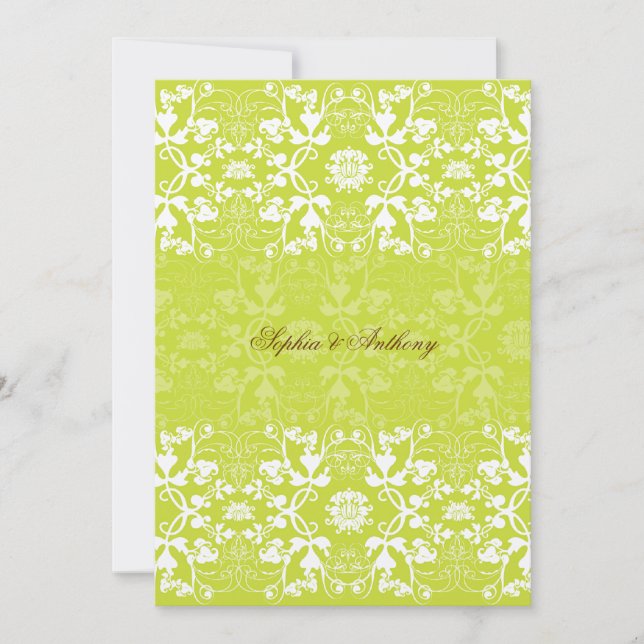 Damask Swirls Lace Lime Wedding Invitation (Front)