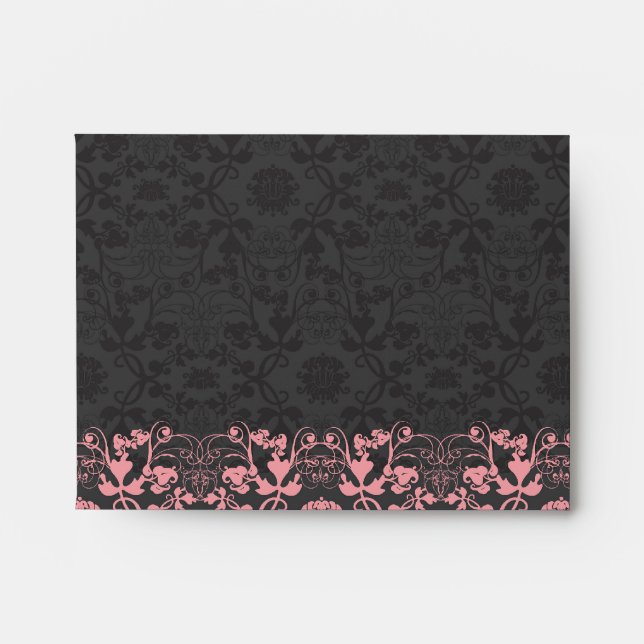 Damask Swirls Lace Liquorice Wedding Envelope (Front)