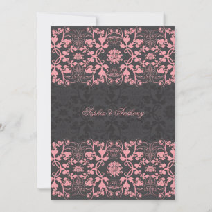 Damask Swirls Lace Liquorice Wedding Invitation