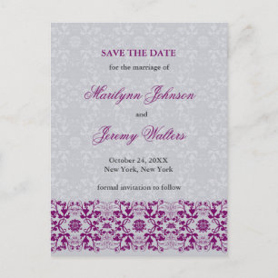 Damask Swirls Lace Orchid Save The Date Postcard