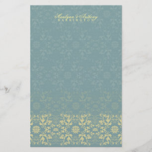 Damask Swirls Lace Peacock Thank You Stationery
