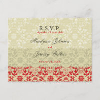 Damask Swirls Lace Spice RSVP Wedding Postcard