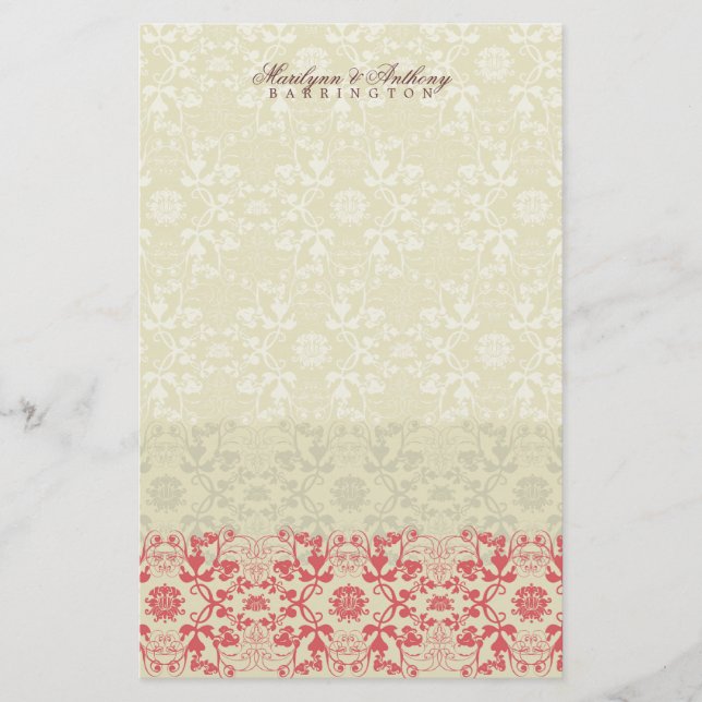 Damask Swirls Lace Spice Thank You Stationery (Front)