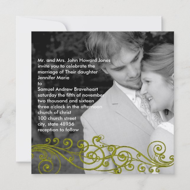 Damask Swirly Your Photo Wedding Invitation (Front)