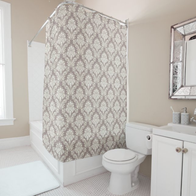 Damask Tan Shower Curtain (In Situ)