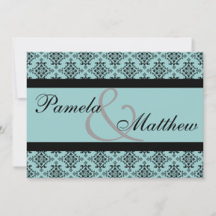 Damask Teal And Black Formal Wedding Invitation