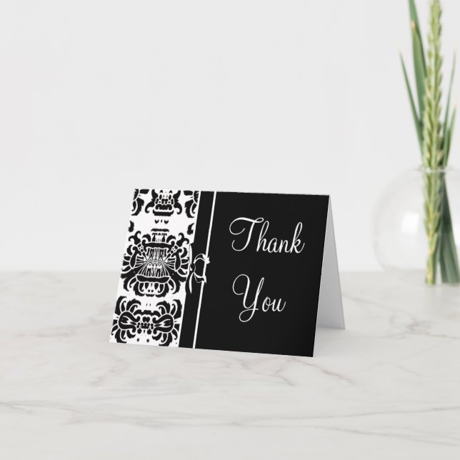 Damask Thank You- Black and White Thank You Card (Front)