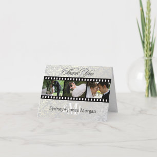 Damask Thank You Cards, wedding photos+monogram Card