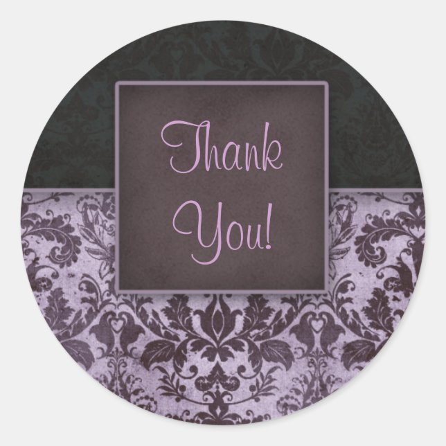 Damask Thank You Stickers Purple (Front)