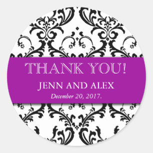 Damask Thank You Wedding Stickers Favours Purple