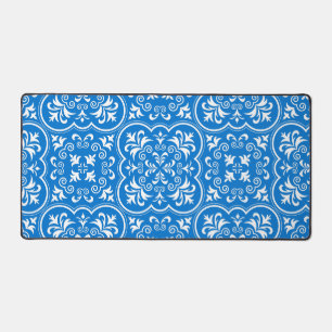 Damask True Blue Classic Monochromatic Desk Mat