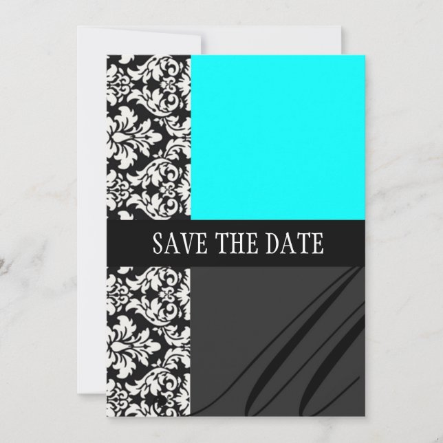 Damask Turquoise Save The Date Card (Front)