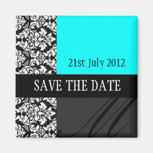 Damask Turquoise Save The Date Magnet