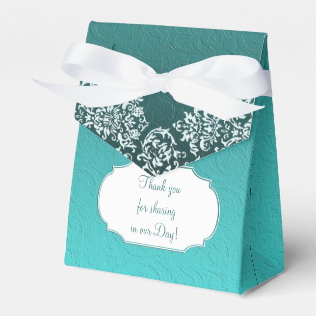 Damask Turquoise Wedding Favour Box (Front Side)