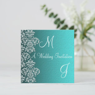 Damask Turquoise Wedding Invitation