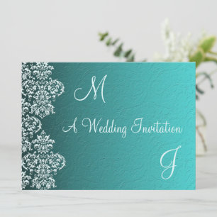 Damask Turquoise Wedding Invitation