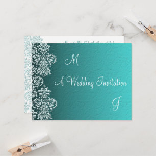 Damask Turquoise Wedding Invitation
