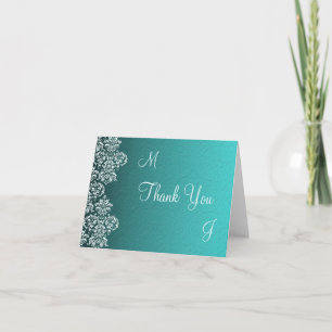 Damask Turquoise Wedding Thank You Note Card