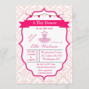 Damask Tutu Ballerina Baby Shower Invitations Aqua