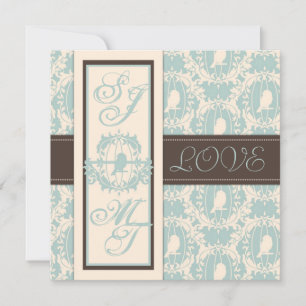 Damask Tweets Wedding Invite Square