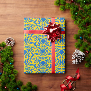Damask Ukraine Energising Yellow Freedom Blue Wrapping Paper